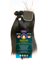 Janet Collection Melt Blue 100% Remy Human Hair NATURAL STRAIGHT Weave 3pcs + 4x5 Free Part Closure