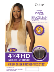 Outre Premium Purple Pack Brazilian Boutique Weave - VIRGIN SLEEK PRESSED 18" 20" 22" + 4x4 HD Lace Closure