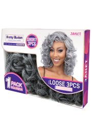 Janet Collection Remy Illusion Human Hair Blend Short Weave 3pcs - LOOSE