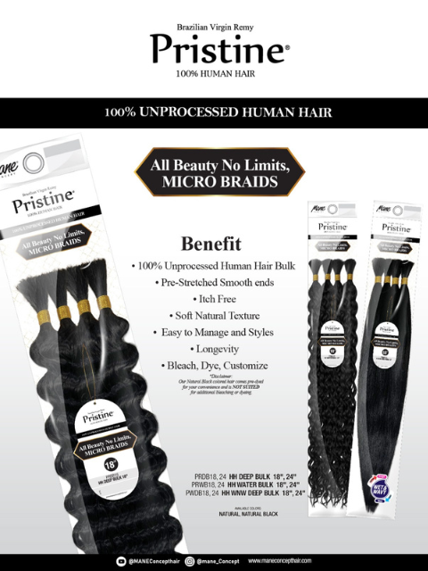 Mane Concept Pristine 100 Unprocessed Human Hair Water Bulk PRWB